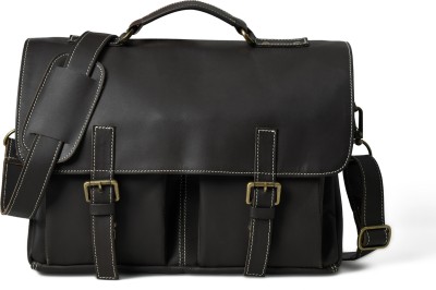 HKS JIL 305 WAXY LEATHER Messenger Bag(Black, 6 L)