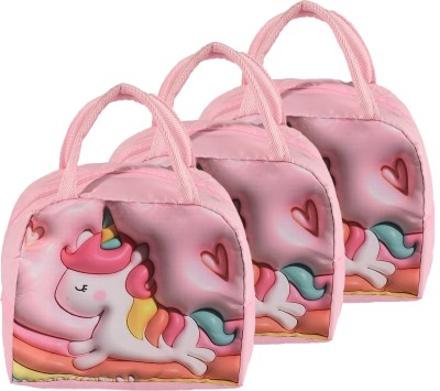 KUBER INDUSTRIES Pack of 3 Insulated Kids Lunch Bag with Handle | YJ-2-PNK | Unicorn Design- Pink Waterproof Lunch Bag(Pink, 2 L)