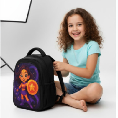 MOSU Cute Brave Girl Power School Bag Waterproof School Bag(Black, 26 L)