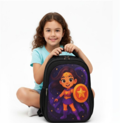 MOSU Super Hero Princess Daily Use Bag Waterproof School Bag(Black, 26 L)