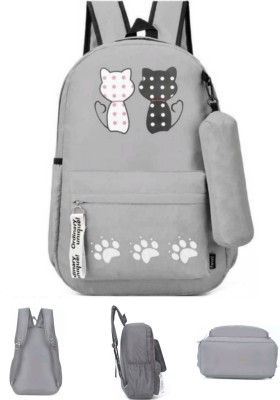 DISHA Girls Travel Office Collage Trendy KITTENS Latest Stylish Brand New Green Waterproof Backpack(Grey, 5 L)