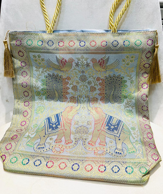 DEEGLO Girls Hand-held Bag /Women Banarasi Silk Tote Bag Shoulder Bag(Multicolor, 5 inch)