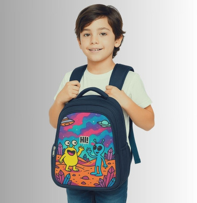 MOSU Navy Blue Alien Print Backpack – Perfect School Bag for Kindergarten Boys Waterproof School Bag(Blue, 26 L)