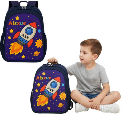 MOSU Rocket Flyer Space Theme School Bag Waterproof School Bag(Blue, 26 L)