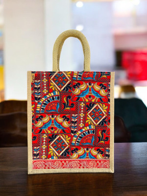 Thestore Jute lunch bag print Waterproof Lunch Bag(Red, 10 L)