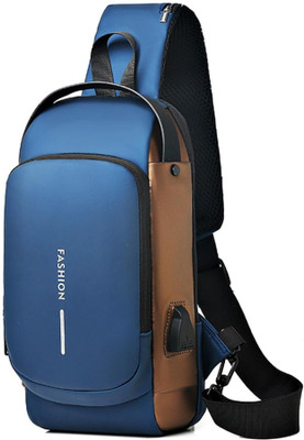NISHIV Business Men Chest Crossbody with USB Charging Port Waterproof Shoulder Bag(Blue, Brown, 2 L)