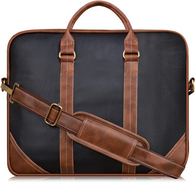 MaaMeldi Black & Tan Color Faux Leather 10L Office Laptop Bag For Men & Women MM-BG43 Waterproof Messenger Bag(Black, 10 L)