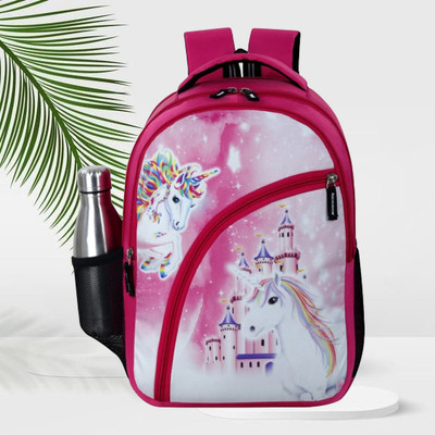 ZERUS Unicorn Castle Theme Lightweight Comfortable Kids Girls Travel Backpack Waterproof School Bag(Pink, 21 L)