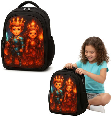 MOSU King Queen Magic Fire Cartoon Bag Waterproof School Bag(Black, 26 L)