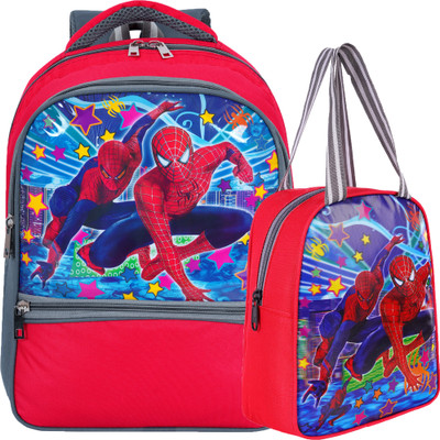 Spiderman Spider-Man SCHOOL & LUNCH BAG for Nursery to UKG Class BACKPACK for SMALL Heroes Waterproof School Bag(Blue, Red, 31 L)