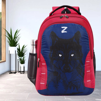 ZERUS Wolf Print Boys Laptop School College Bag with Bottle Pocket & Padded Straps School Bag(Red, 28 L)