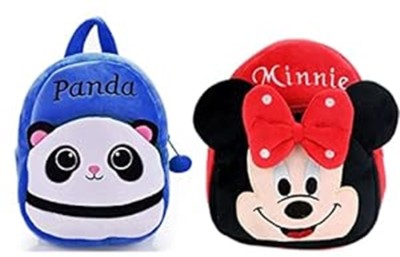 ARV Kids Minnie & Panda Cartoon Soft Plush 10L School Backpacks School Bag(Blue, Red, 10 L)