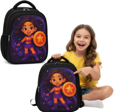 MOSU Magic Hero Princess Kids Backpack Waterproof School Bag(Black, 26 L)