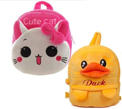 Zoi kids Bag Cute Cat & Duck Plush Bag For Cute Kids 2-6 Years Plush Bag Waterproof School Bag(Multicolor, 6 L)