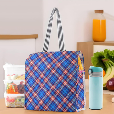 KUBER INDUSTRIES Polyester Office Lunch Bag for Men & Women | Pixel Check - Blue Waterproof Lunch Bag(Blue, 1 L)