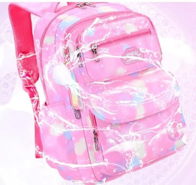 Ravso Gradient Colored Cloud Pattern Backpack with Cute Fur Pendant Multiple Waterproof Backpack(Light Blue, 25 L)