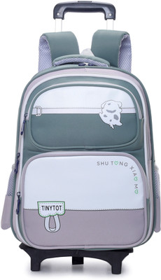 Tinytot SB237_03T School Backpack for Kids Boys Girls Nursery Onward with Trolley Waterproof School Bag(Green, Grey, 22 L)