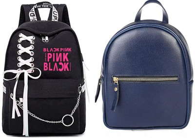 Shishtha B_RIBBEN-BLCKPINK-1PC & leather look blue backpack_12_xy Laptop Bag(Black, Black)