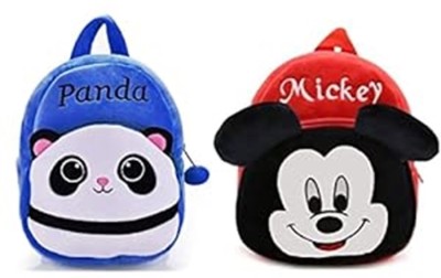 ARV Kids Panda & Mickey Cartoon Soft Plush 10L School Backpacks School Bag(Red, Blue, 10 L)