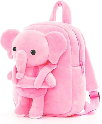 HappyChild Kids School Bag For Boys Girls Baby for 2 to 5 Years Nursery, Preschool,Picnic Plush Bag(Pink, 13 inch)