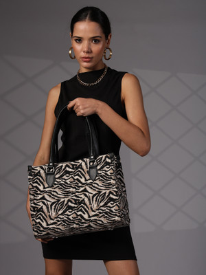 ENSAC Premium Cotton Jacquard Tote Bag for Women & Girls Shoulder Bag(Black, 10 L)