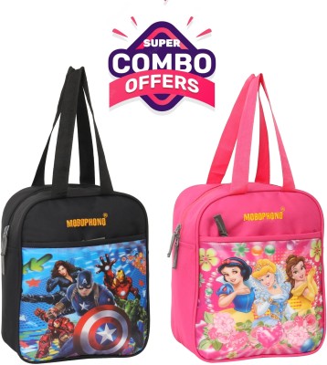 Mobophono COMBO pack of 2 Lunch Bag, box Bag, Tote Bag For school, picnic, and travels Waterproof Lunch Bag(Black, Pink, 10 L)