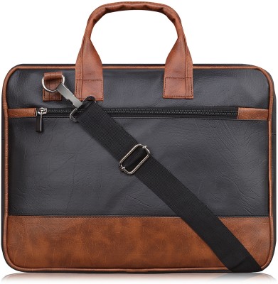 Universa Black & Tan Color Faux Leather 10L Office Laptop Bag For Men & Women BG32 Messenger Bag(Black, 10 L)