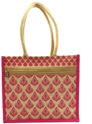 unity enterprise Jute Bag With Feather mode Multipurpose Bag(Pink, 10 L)
