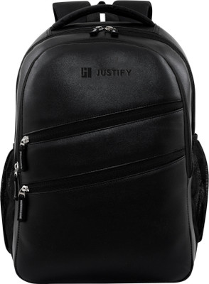 Justify PU Leather Laptop Bags for Men & Women Casual/ Stylish for Office School Collage Waterproof School Bag(Black, 20 L)