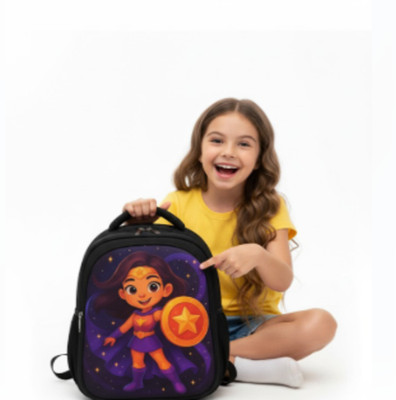 MOSU Brave Girl Hero Printed School Bag Waterproof School Bag(Black, 26 L)