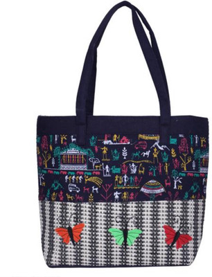 Babaipapai Canvas Butterfly Design Tote Shoulder Bag(Multicolor, 3.5 L)