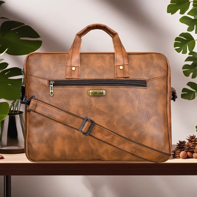 LOREM Tan Color Faux Leather 10L Office Laptop Bag For Men & Women DB-BG09 Messenger Bag(Tan, 10 L)