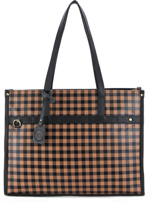 K London Vegan Leather Laptop Tote for Professional & Casual Work Use Shoulder Bag(Black, Beige, 10 L)