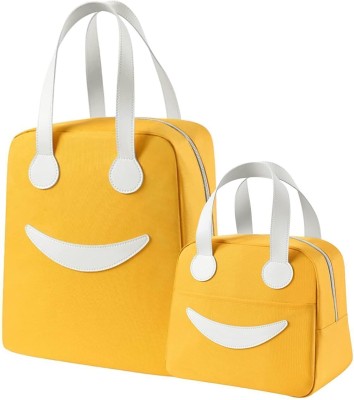 KEETLY Insulated Canvas Smiley Lunch Bags with Aluminum Lining for School Office Travel Waterproof Lunch Bag(Yellow, 5 L)