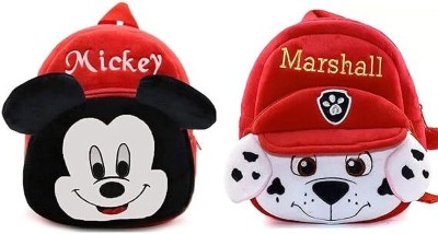 ARV Kids Marshall & Mickey Cartoon Soft Plush 10L School Backpacks School Bag(Red, 10 L)