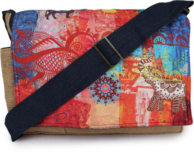 Indha Craft Bohemian Abstract Designer Art Print |College Bag Laptop Sleeve/Cover(Brown, Blue, 14 inch)