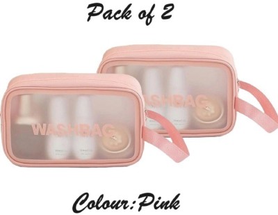 Evissa Pink_Beauty Organizer Set: Cosmetic Bags and Makeup Pouch Bag Pack of 2 Waterproof Multipurpose Bag(Pink, 25 inch)