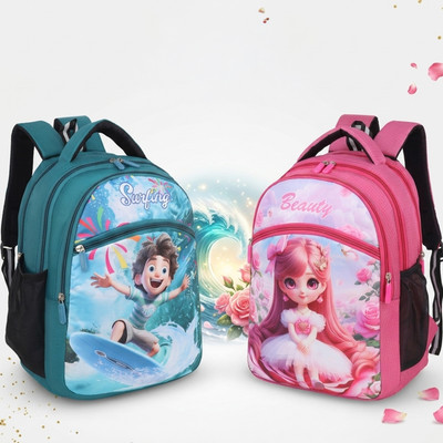 SJ Enterprises combo 2set Bag backpack School Bag Cartoon Bag For Girls & Boys bag Waterproof School Bag(Dark Green, Pink, 25 L)