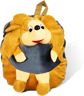 Airtick Soft D-1702 Dog Face Lightweight Kids School,Picnic,Travel Mini Bakpack School Bag(Brown, Grey, 10 inch)