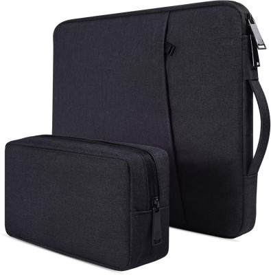 Dynotrek Zipper Black 11.6 inch Tablet Sleeve Case Cover with Charger Pouch Laptop Bag(Charcoal Black)