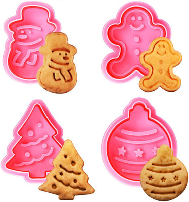Husaini Mart Dough Cutters Baking Biscuits Cookie Stamps Chocolate Fondant Cake Decoration Cookie Press(Pack of 4)