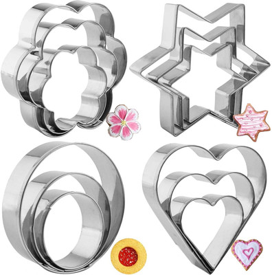 ZIRAK Cookie Cutters Shapes Baking Set | Heart Flower Round Star Shape Biscuit Molds Cookie Cutter(Pack of 12)