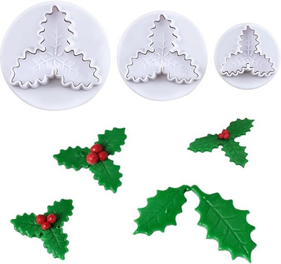 Husaini Mart Holly Leaf Shape Plunger Cutter Set Dough Cutter Cookie Stamp Cookie Press(Pack of 3)