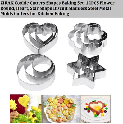 ZIRAK Stainless Steel 12 pcs Cookies/Biscuits/Pastry Cutter Set of 4 Different Shapes Cookie Cutter(Pack of 12)