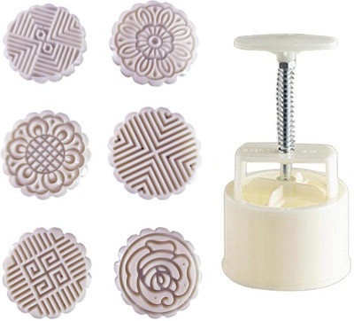Dhvyant Mart Traditional Mid-AutuFor Homemade Different Round Biscuit Stamping Machine Cookie Press(Pack of 6)