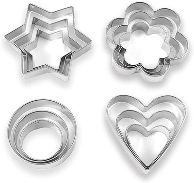 SAYLANI ENTERPRISES Stainless Steel Cookie Cutter with 4 Shape 3 Sizes Heart Round Star and Flower Cookie Cutter(Pack of 4)