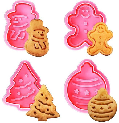 LEGACYCART Fondant Stamper, Pastry Cutter, Christmas Tree Cookie Press(Pack of 4)
