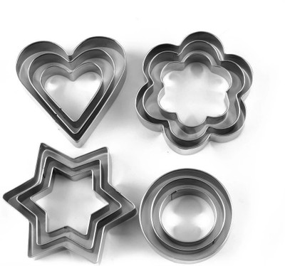 RISCO RETAILS COOKIE CUTTER/ STAINLESS STEEL COOKIE CUTTER WITH 4 SHAPE & 12 PIECES PASTRY FRUIT MOLDS HEART FLOWER ROUND STAR BISCUIT MOULD FONDANT CUTTING CUTTERS CAKE MUFFIN DECOR MOLD MULTIFUNCTIONAL TOOL Cookie Cutter(Pack of 12)