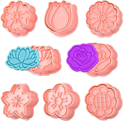 LEGACYCART LEGACYCART 8pc Flower Cookie Cutters 3D Cookie Dough Cutter with Plunger Stamp Cookie Press(Pack of 8)
