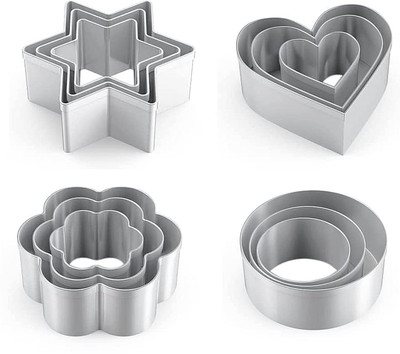 VIREVA Set of 12PCS Flower Round Heart Star Shape Biscuit Steel Cookie Cutter(Pack of 12)